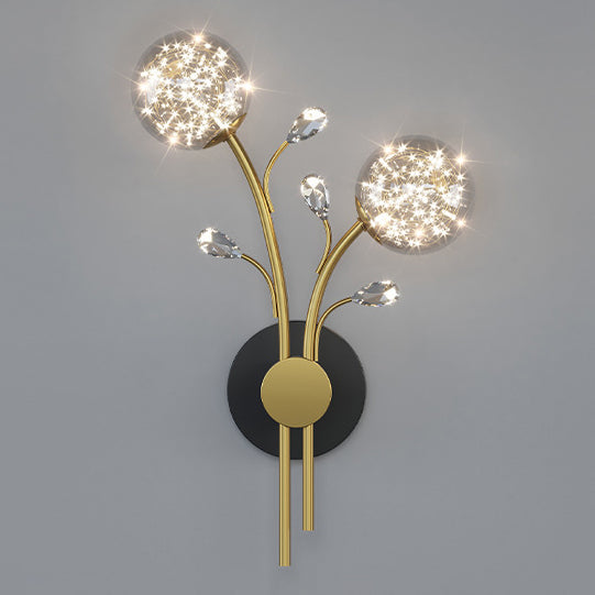 Glass Iron Branch Globe Wall Lamp
