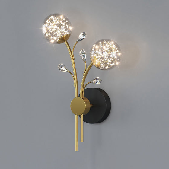 Glass Iron Branch Globe Wall Lamp