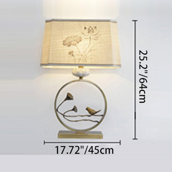 Antique Brass Fabric Bird Table Lamp