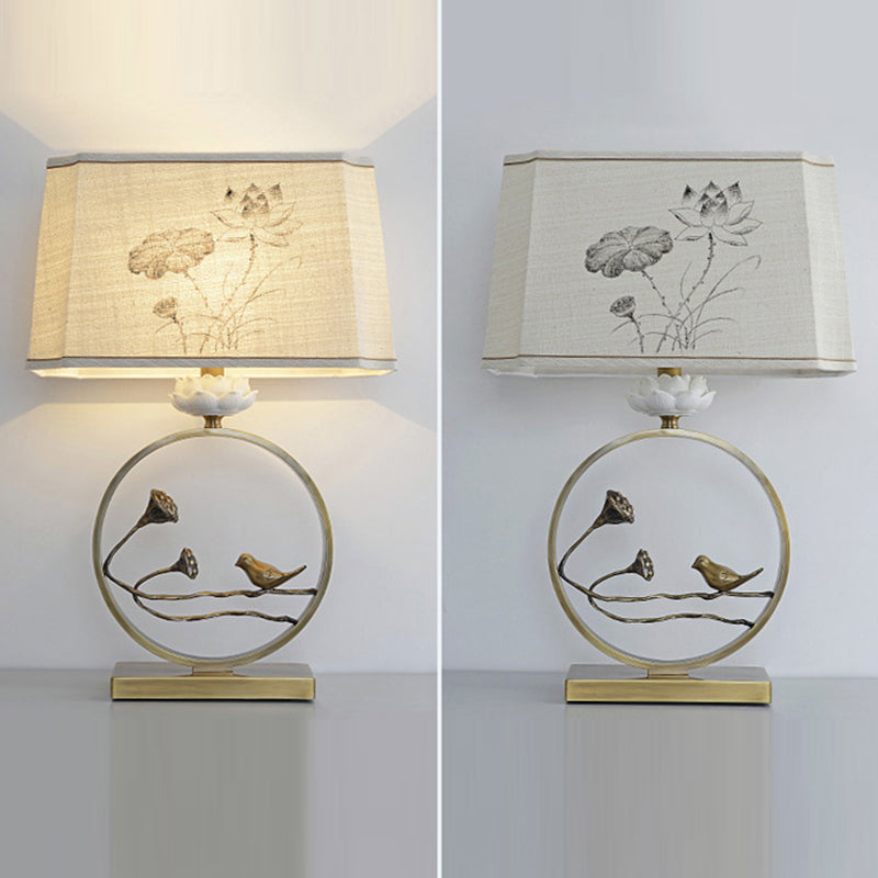 Antique Brass Fabric Bird Table Lamp