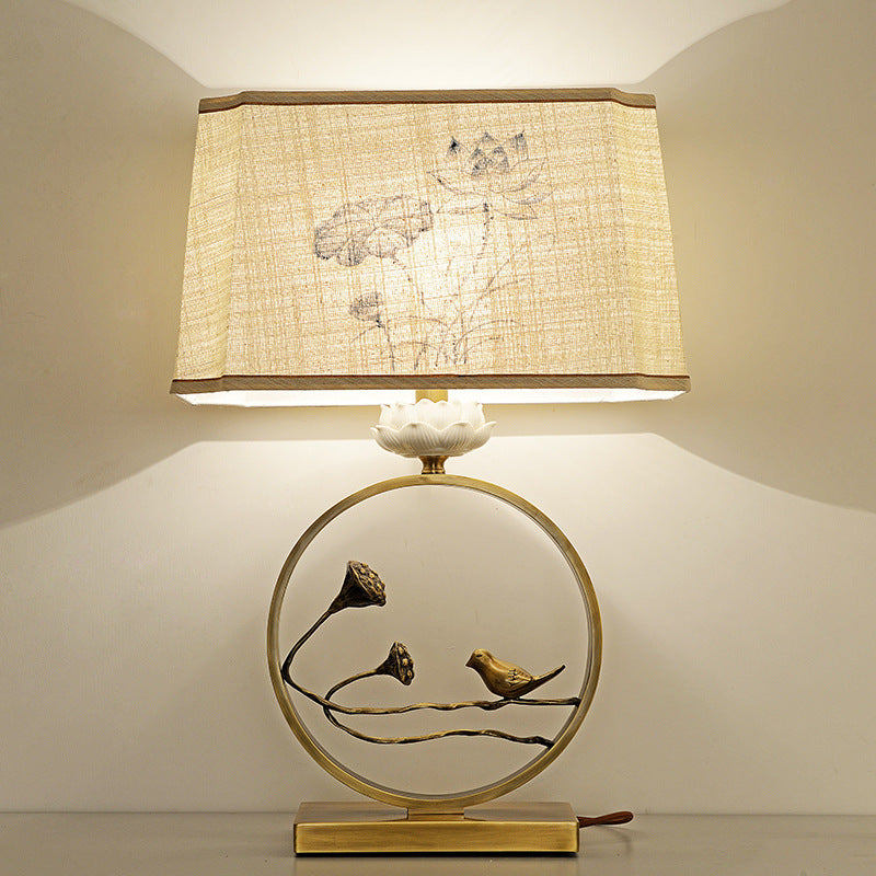 Antique Brass Fabric Bird Table Lamp