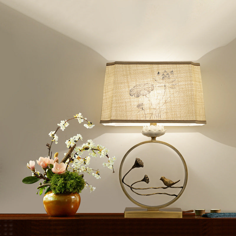 Antique Brass Fabric Bird Table Lamp