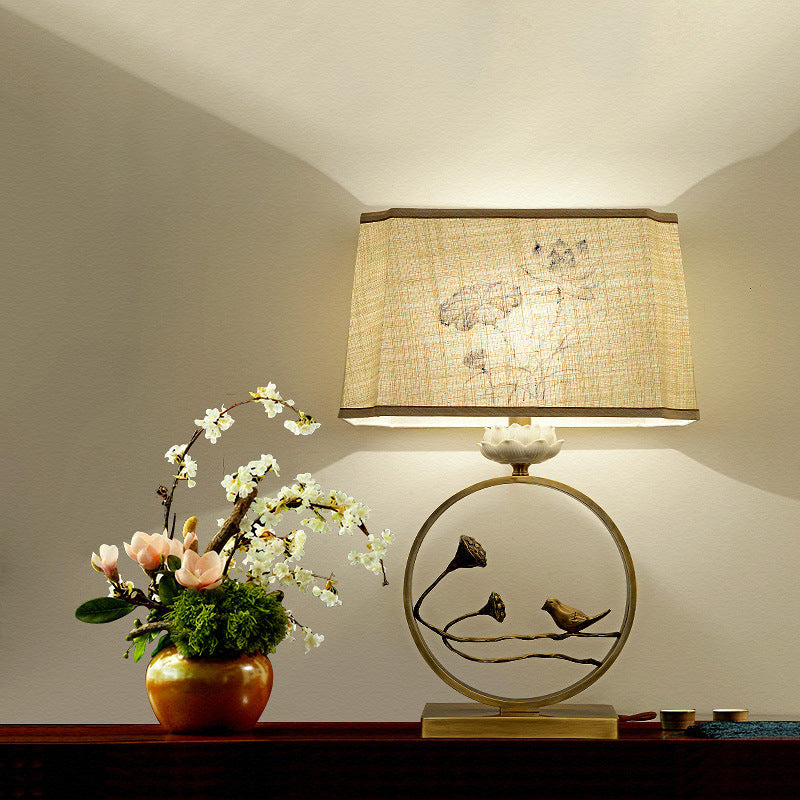 Antique Brass Fabric Bird Table Lamp