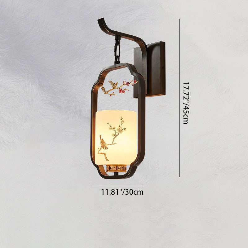 Glass Iron Floral Bird Wall Lamp