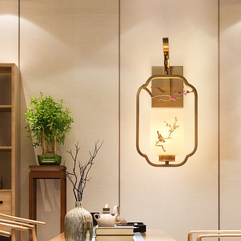 Glass Iron Floral Bird Wall Lamp