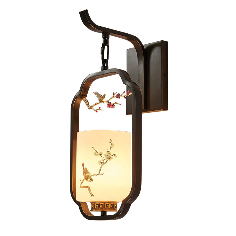 Glass Iron Floral Bird Wall Lamp