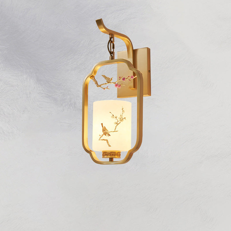Glass Iron Floral Bird Wall Lamp