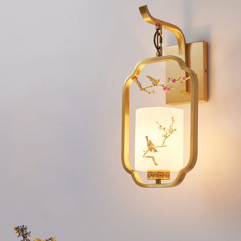 Glass Iron Floral Bird Wall Lamp