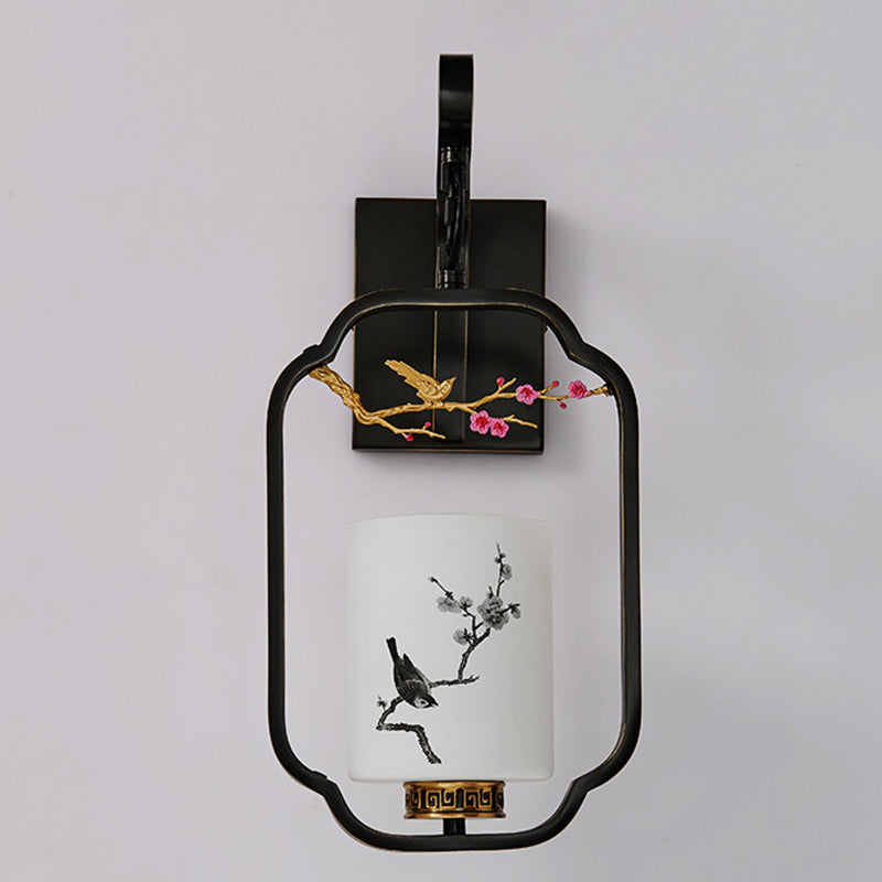 Glass Iron Floral Bird Wall Lamp