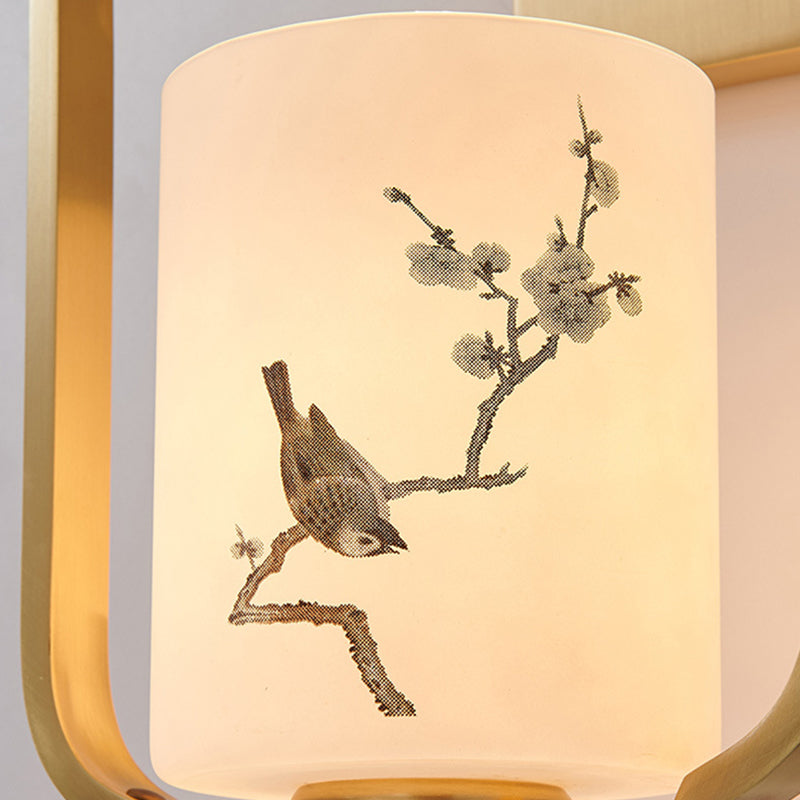 Glass Iron Floral Bird Wall Lamp