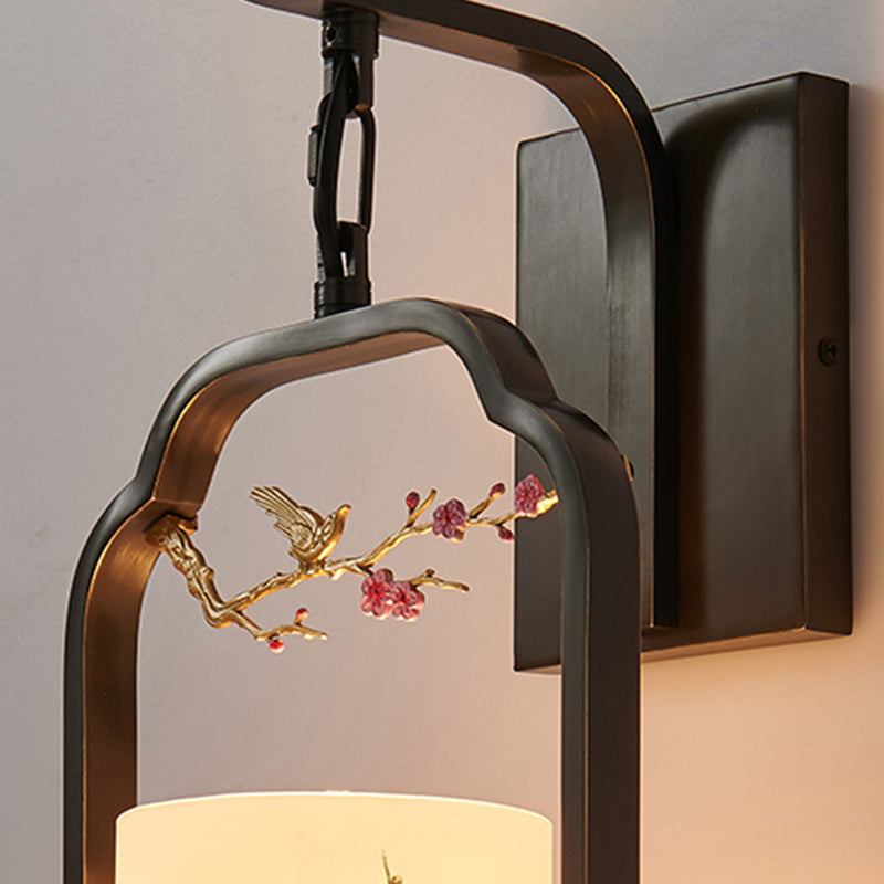 Glass Iron Floral Bird Wall Lamp