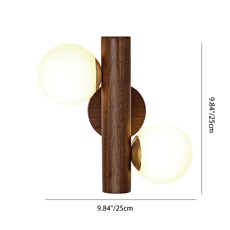 Metal Rubberwood Glass Cylinder 2-Light Wall Lamp