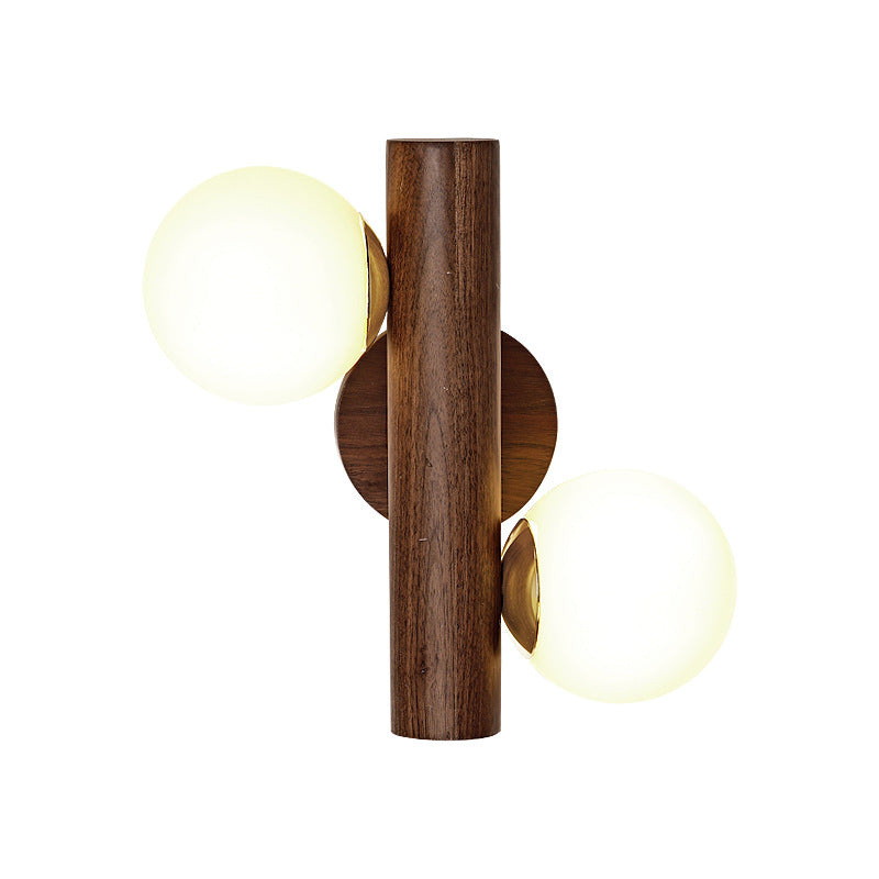 Metal Rubberwood Glass Cylinder 2-Light Wall Lamp