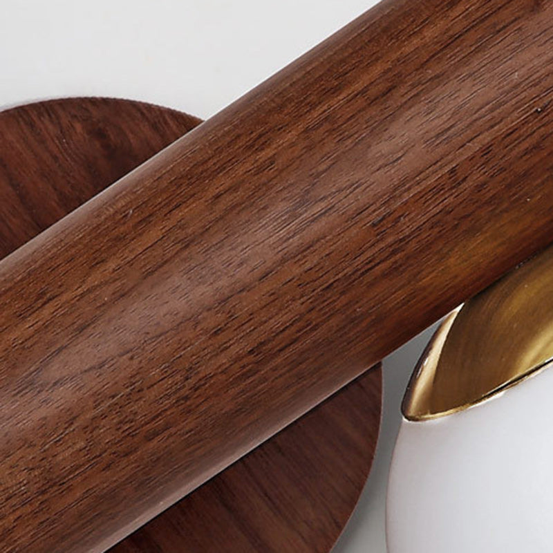 Metal Rubberwood Glass Cylinder 2-Light Wall Lamp