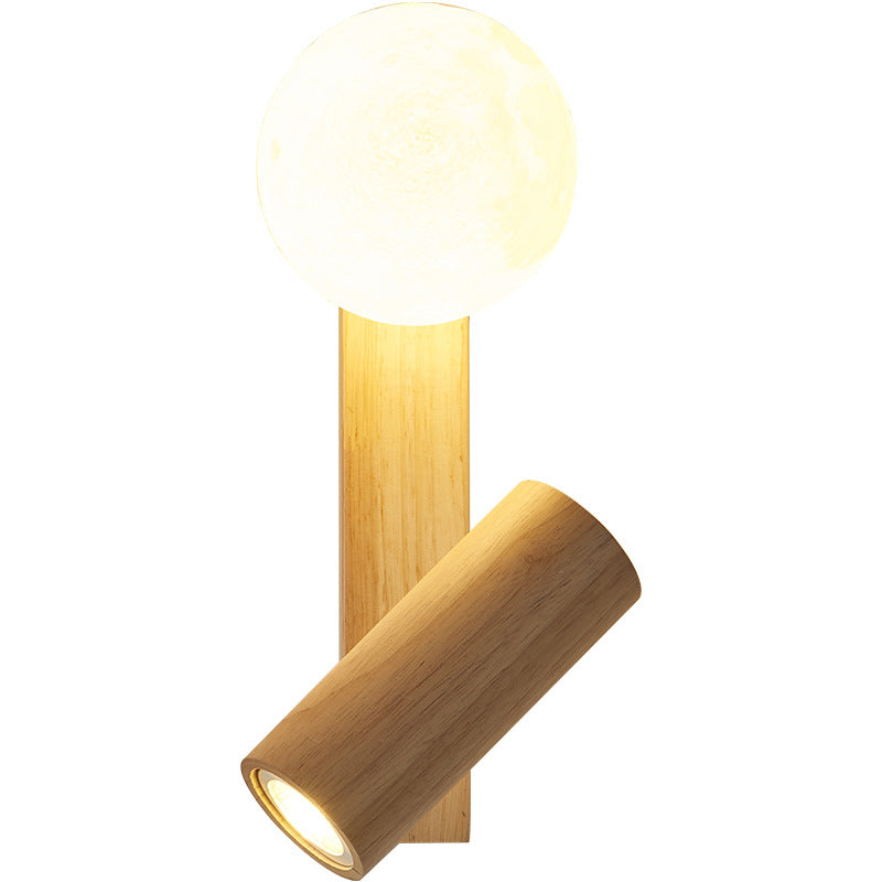 PE Rubberwood Cylinder Square Wall Lamp