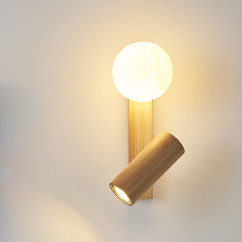 PE Rubberwood Cylinder Square Wall Lamp