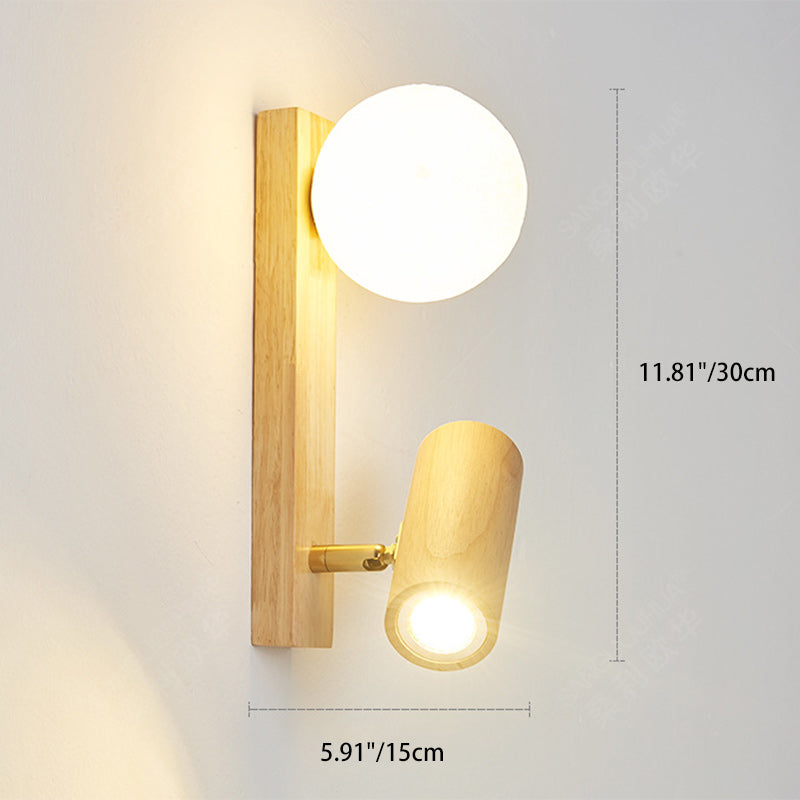PE Rubberwood Cylinder Square Wall Lamp