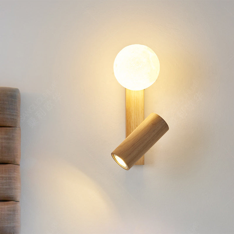 PE Rubberwood Cylinder Square Wall Lamp