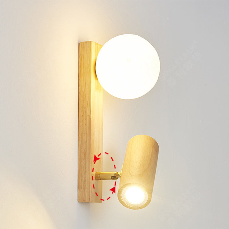PE Rubberwood Cylinder Square Wall Lamp