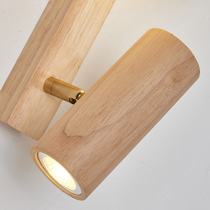 PE Rubberwood Cylinder Square Wall Lamp