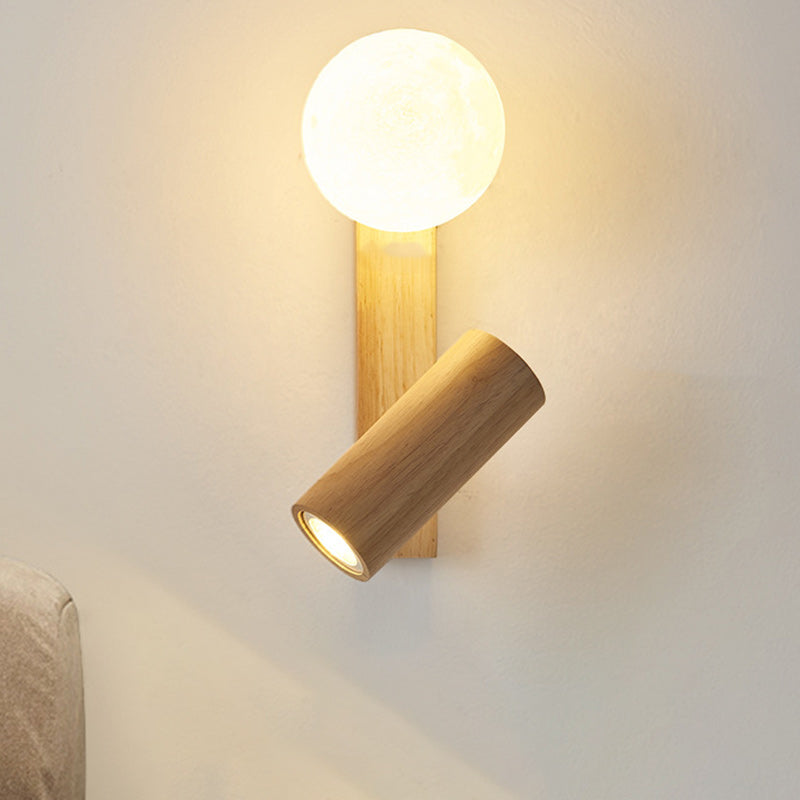 PE Rubberwood Cylinder Square Wall Lamp