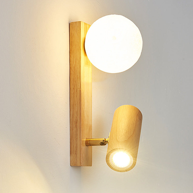 PE Rubberwood Cylinder Square Wall Lamp