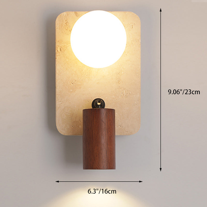 Travertine Solid Wood Glass 2-Light Wall Lamp
