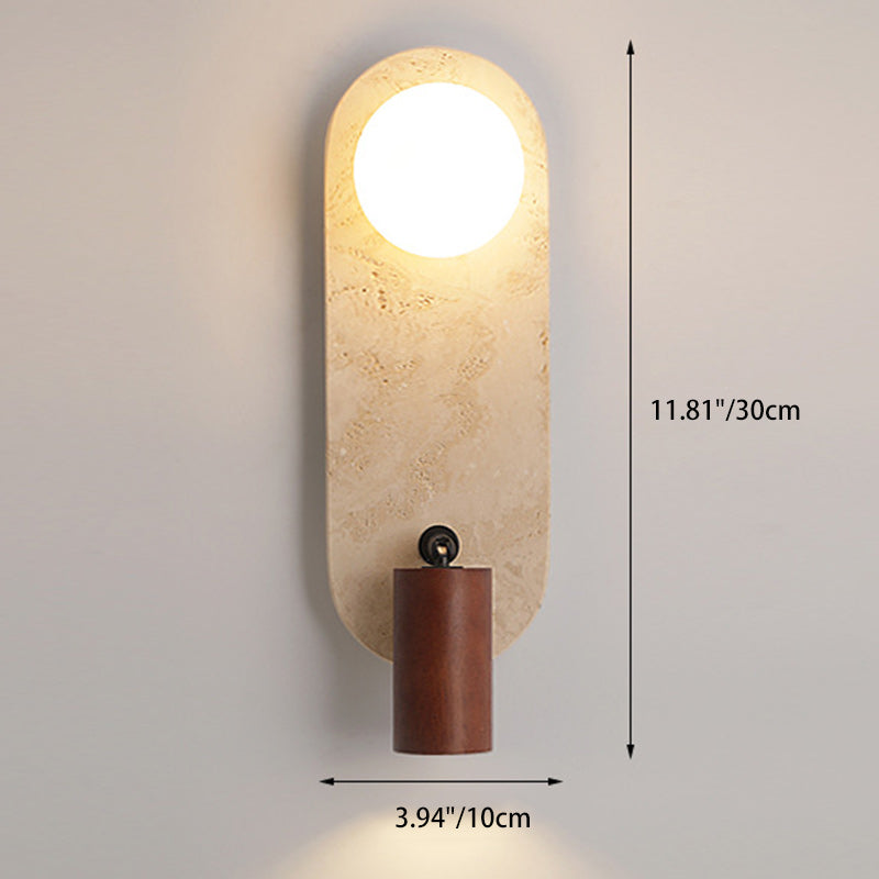 Travertine Solid Wood Glass 2-Light Wall Lamp