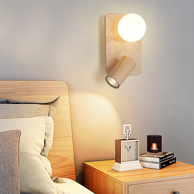 Travertine Solid Wood Glass 2-Light Wall Lamp