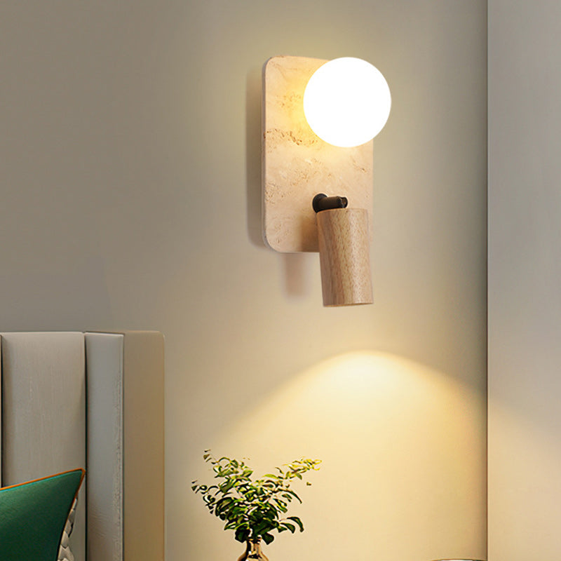 Travertine Solid Wood Glass 2-Light Wall Lamp
