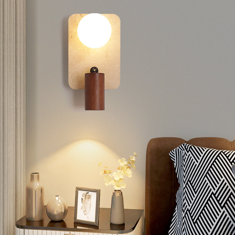 Travertine Solid Wood Glass 2-Light Wall Lamp
