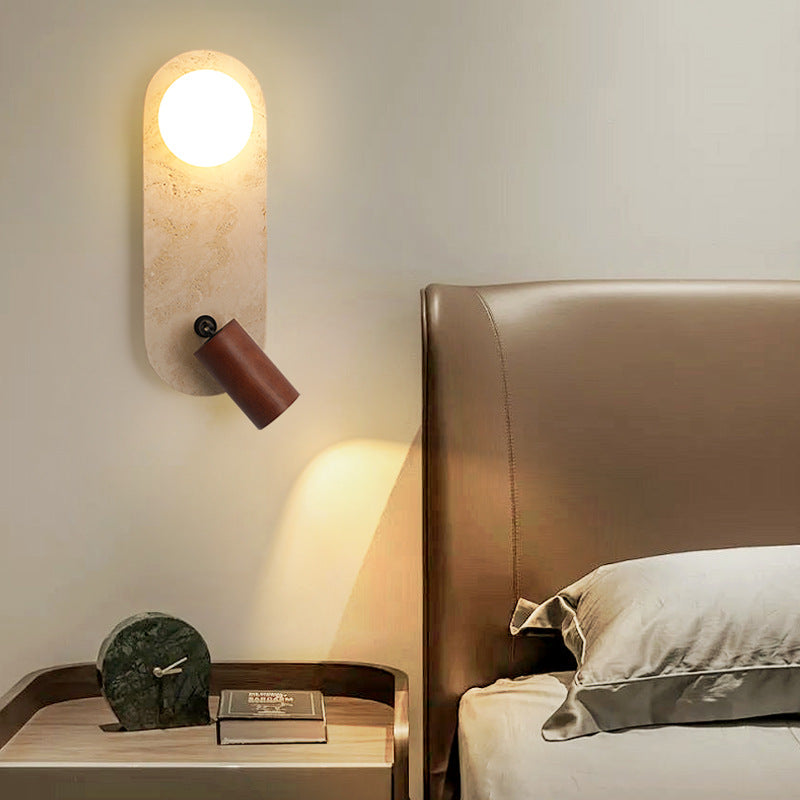 Travertine Solid Wood Glass 2-Light Wall Lamp