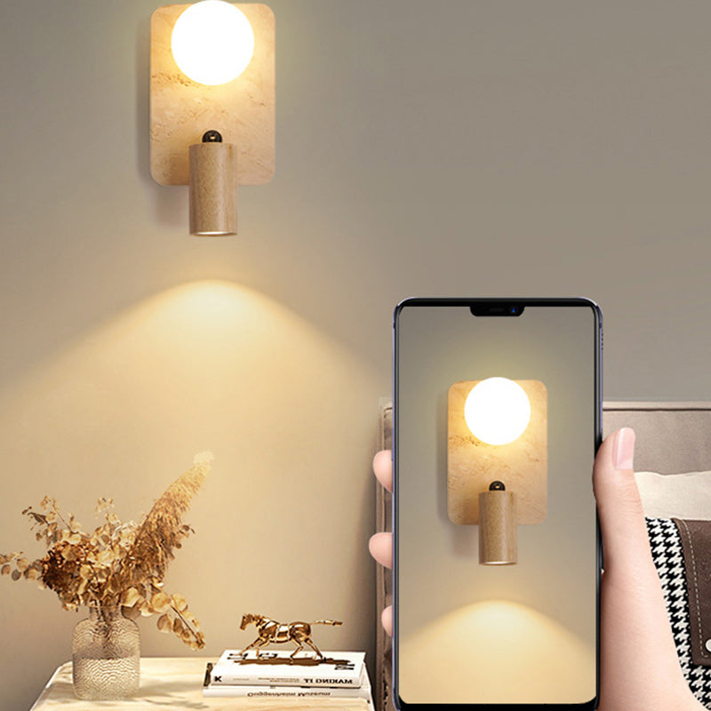 Travertine Solid Wood Glass 2-Light Wall Lamp