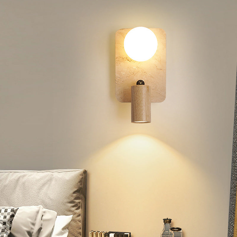Travertine Solid Wood Glass 2-Light Wall Lamp
