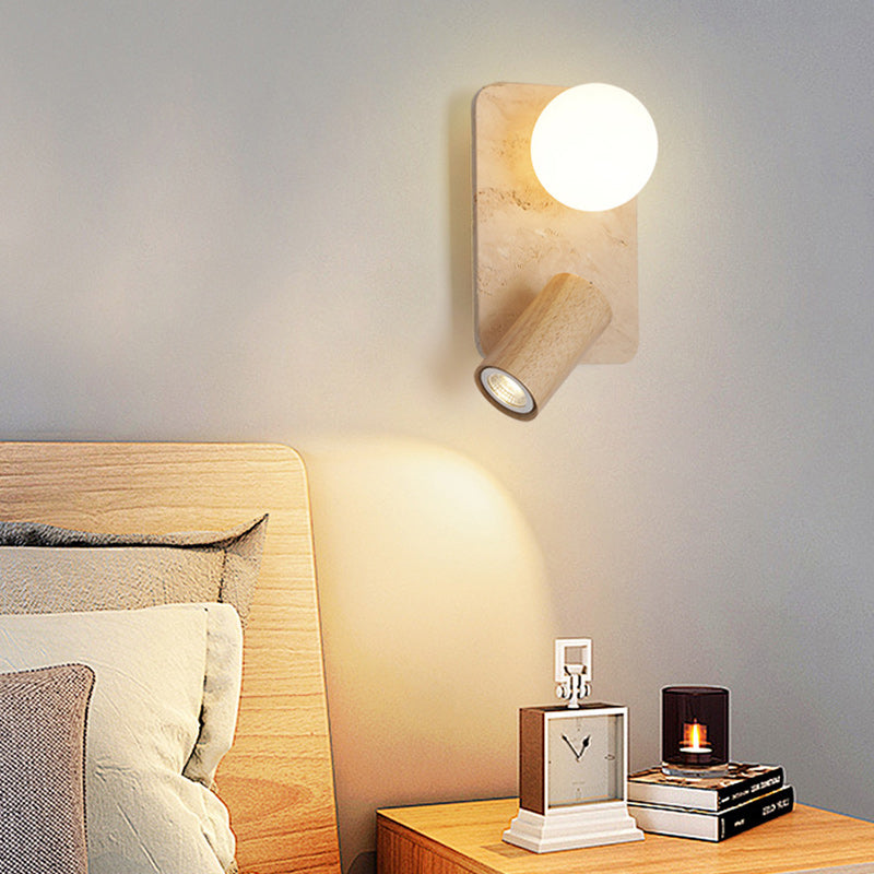 Travertine Solid Wood Glass 2-Light Wall Lamp