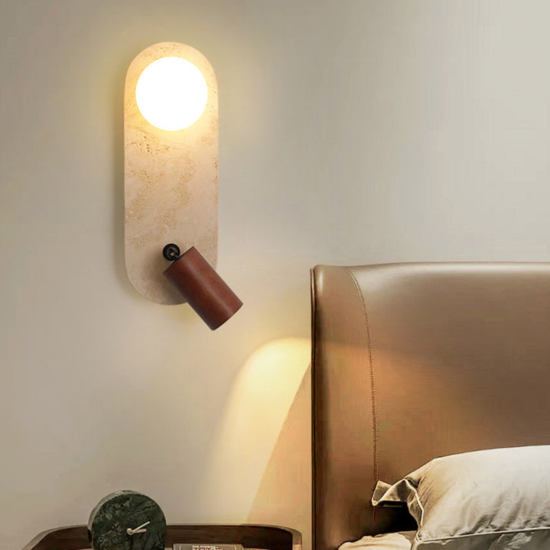 Travertine Solid Wood Glass 2-Light Wall Lamp