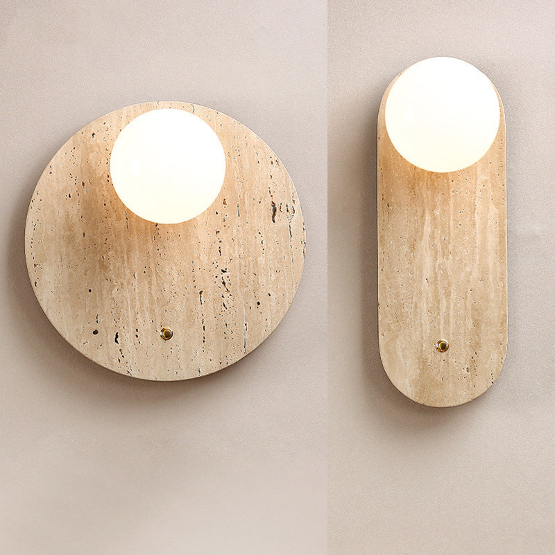 Yellow Travertine Glass Oval Wall Lamp