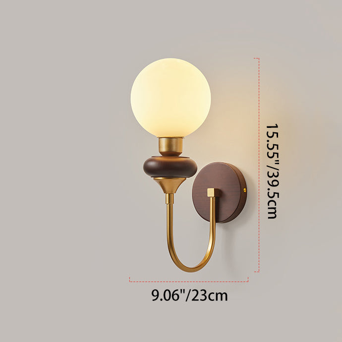 Glass Metal Wood Curved Wall Lamp
