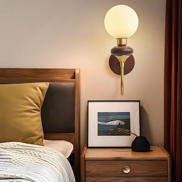 Glass Metal Wood Curved Wall Lamp