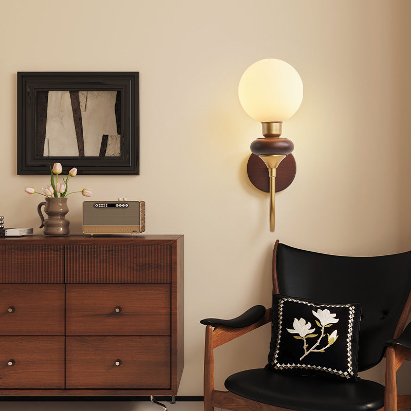 Glass Metal Wood Curved Wall Lamp