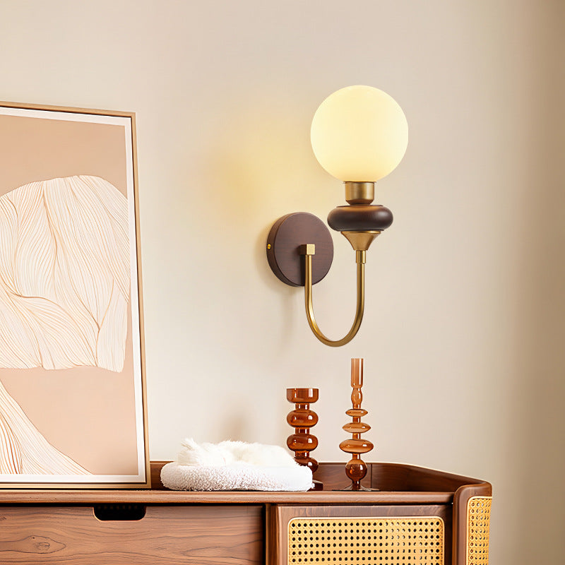 Glass Metal Wood Curved Wall Lamp