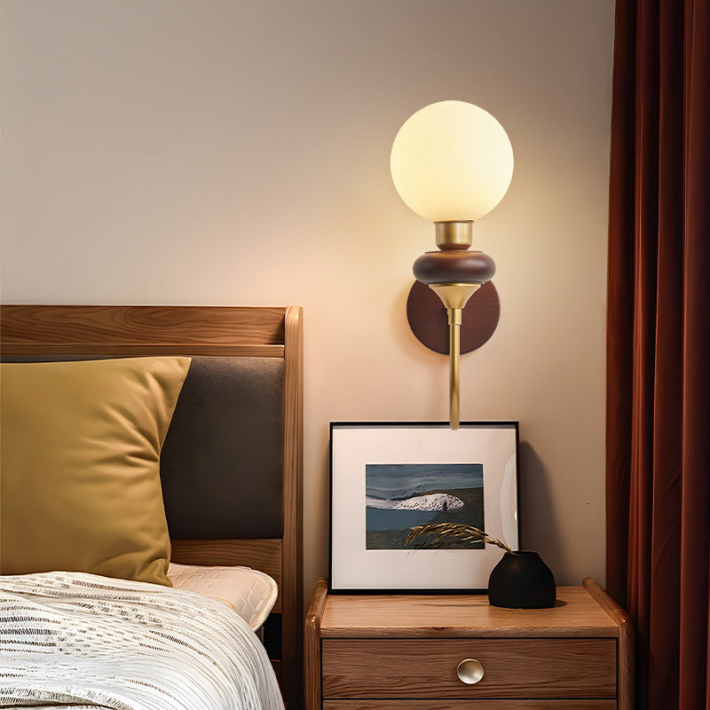 Glass Metal Wood Curved Wall Lamp
