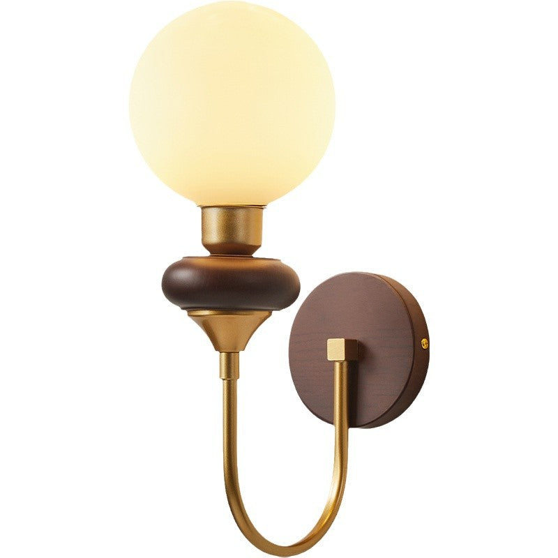 Glass Metal Wood Curved Wall Lamp