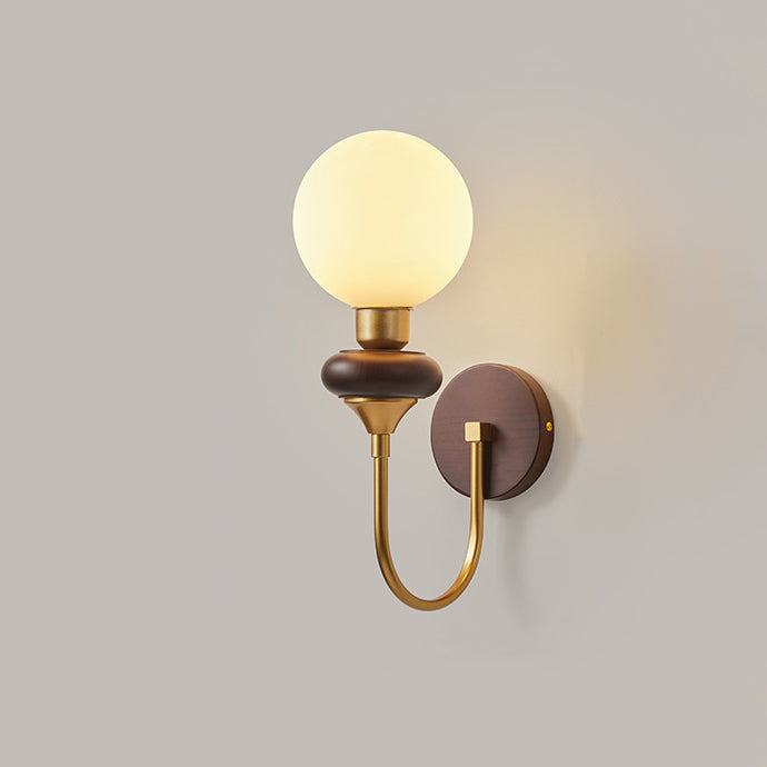 Glass Metal Wood Curved Wall Lamp