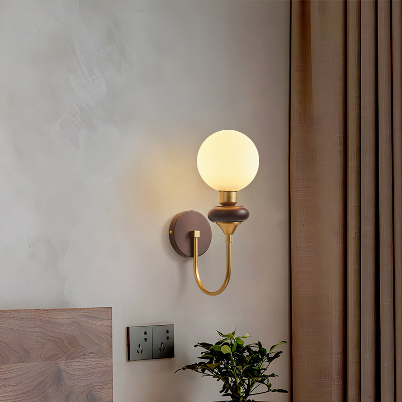 Glass Metal Wood Curved Wall Lamp