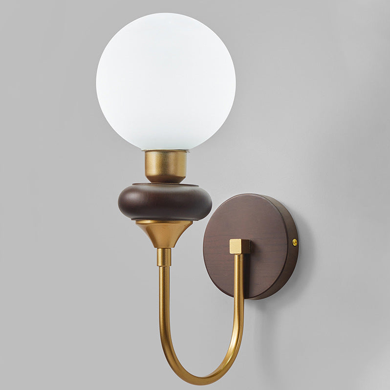Glass Metal Wood Curved Wall Lamp