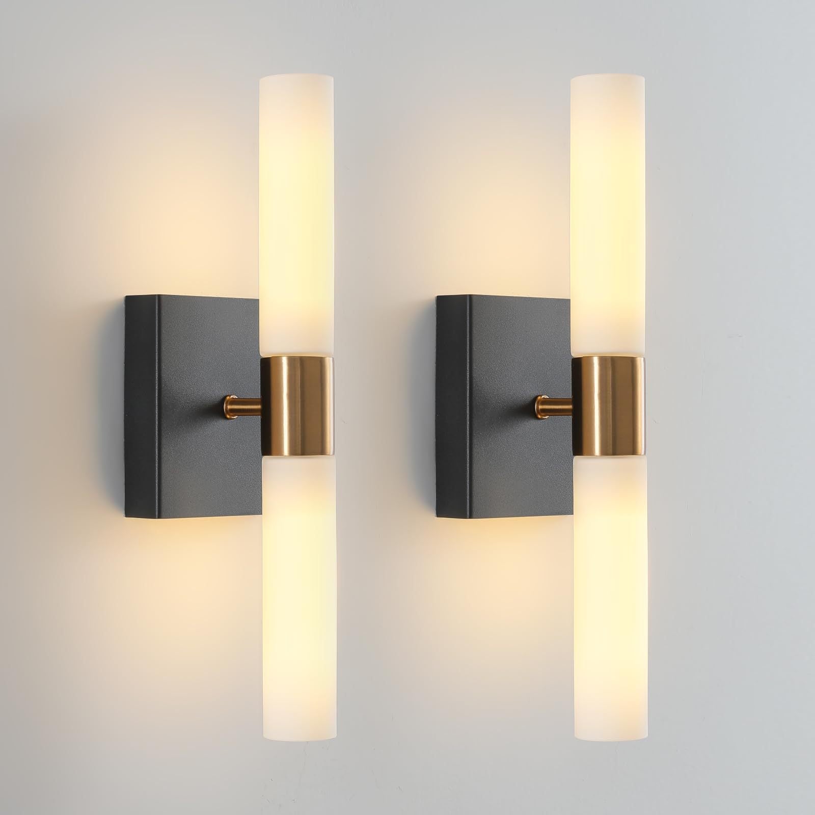 Glass Iron Cylindrical Round 2-Light Wall Lamp