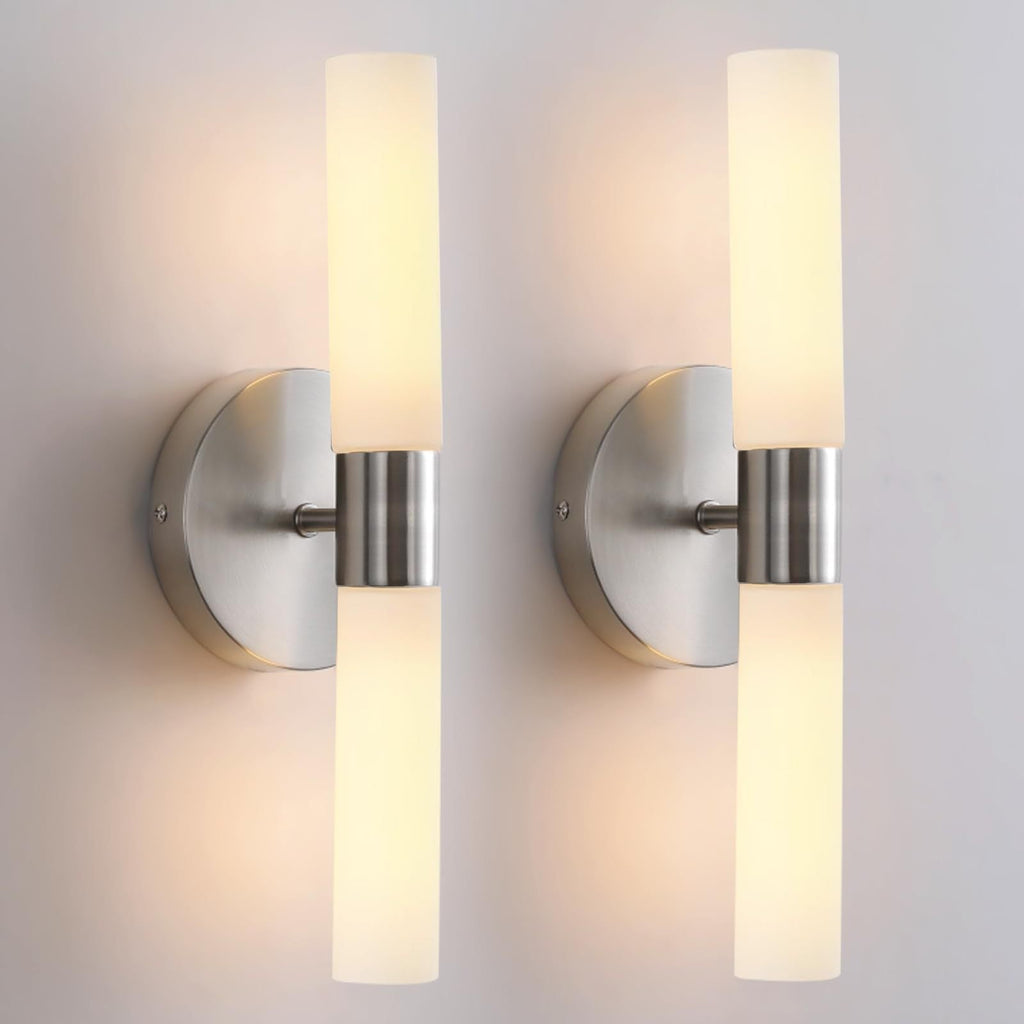 Glass Iron Cylindrical Round 2-Light Wall Lamp