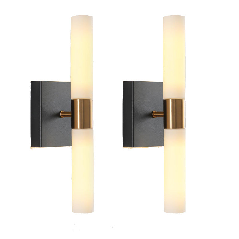 Glass Iron Cylindrical Round 2-Light Wall Lamp