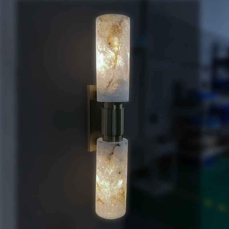 Natural Marble Brass Cylinder 2-Light Wall Lamp